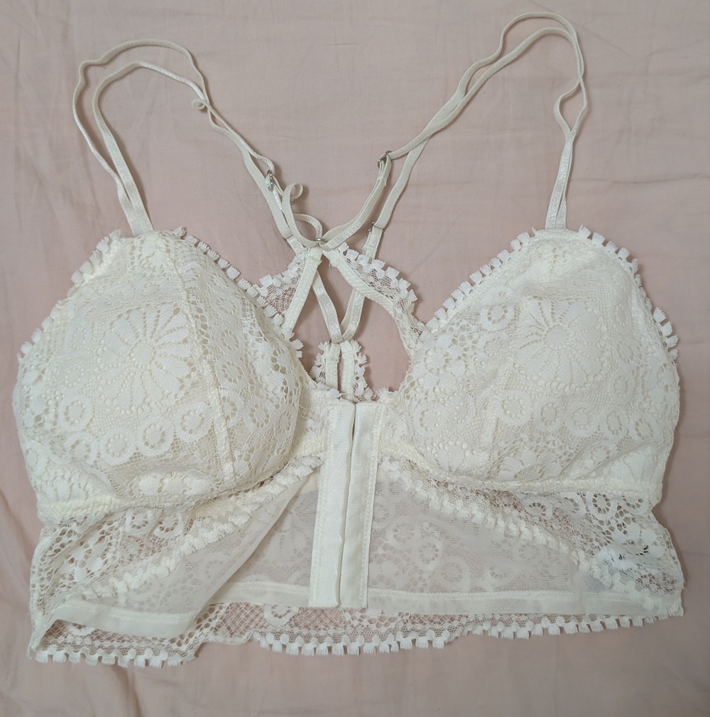 Aerie Joy Lace Padded Longline Bralette White Size Small